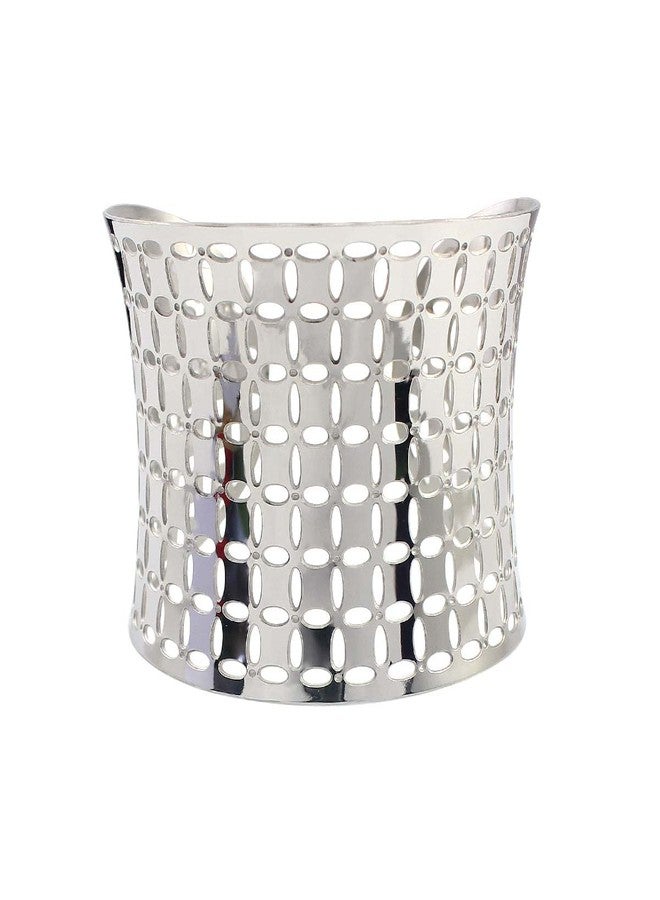 COUYA Stainless Steel Wide Cuff Hollow Flower Open End Bangle Bracelet - Image 2