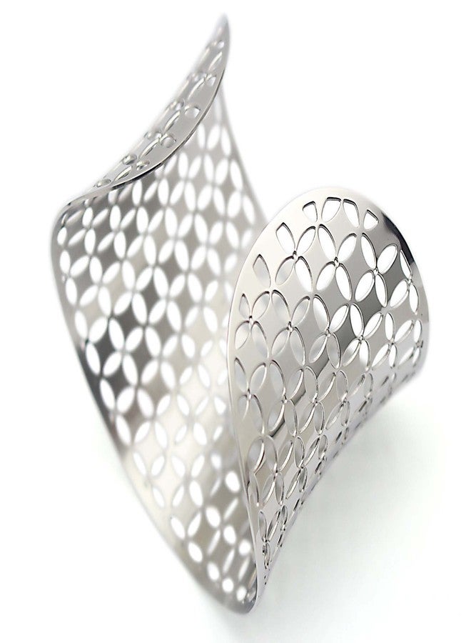 COUYA Stainless Steel Wide Cuff Hollow Flower Open End Bangle Bracelet - Image 5