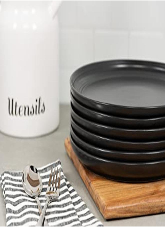 Generic - Double Line 10.5" Dinner Plate Set of 6 Matte Black - Image 1