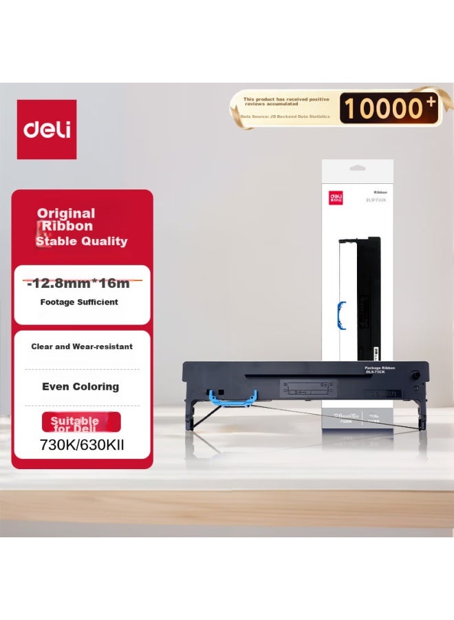 ديلي Deli Dls-730k طابعة مصفوفة النقاط عالية السعة شريط أسود، بكر طول 16 متر (متوافق مع De-730k, Dl-730k, Dl-630kii) - Image 1