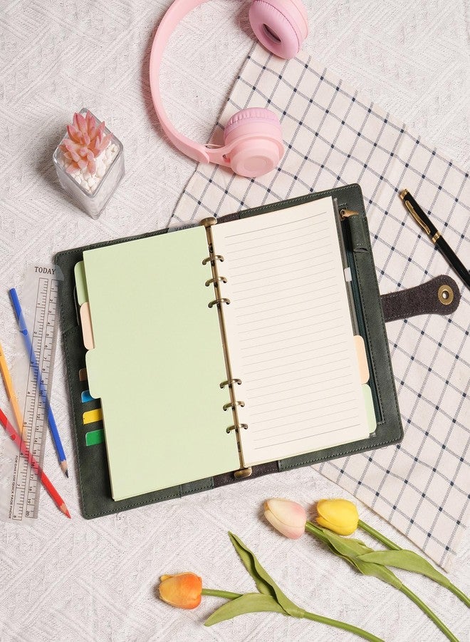 Wonderpool A5 Binder Journal Leather Spiral Notebook Refillable College Ruled Paper, Budget Binder Rings Diary Organizer with Pen for Office School Travel Business Planning Writing (Green,A5) - Image 3