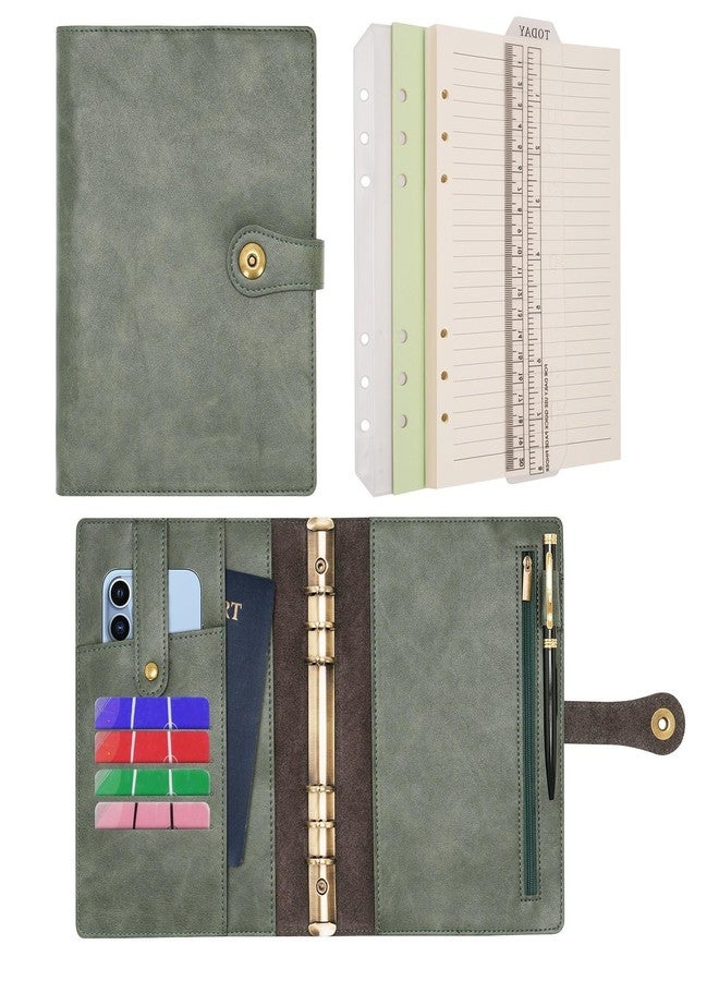 Wonderpool A5 Binder Journal Leather Spiral Notebook Refillable College Ruled Paper, Budget Binder Rings Diary Organizer with Pen for Office School Travel Business Planning Writing (Green,A5) - Image 1