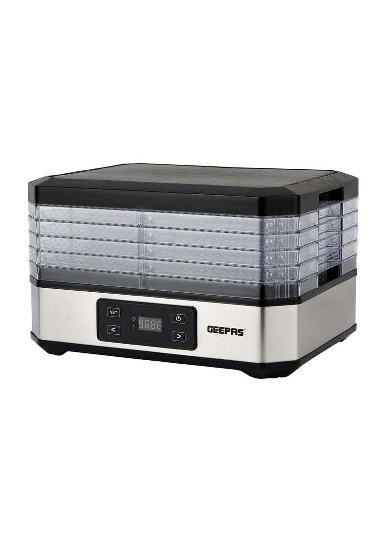 GEEPAS Digital Food Dehydrator Powerful Performance, 48 Hours Timer, Adjustable Temperature, 5 Dry Layers, Removable and Stackable| Perfect for Preserving Fruits, Vegetables Etc 500 W GFD63013N Transparent - Image 1