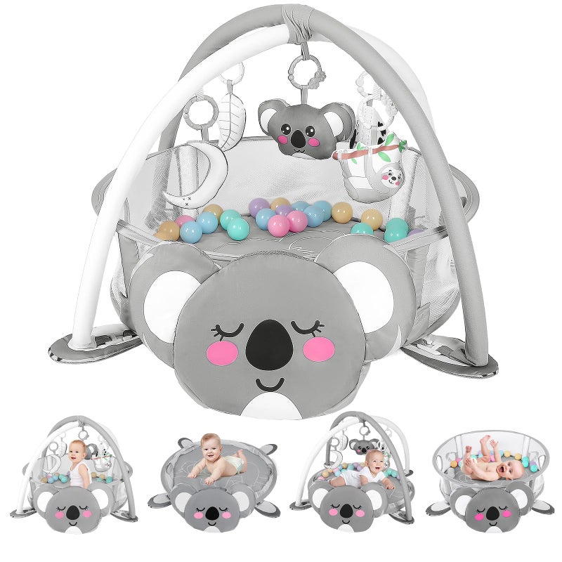 dearlomum 4in1 Baby Play Mat Baby GymTummy Time Mat for Floor Activity Gym Ball Pit Including 30 Balls with 5 Infant Learning Sensory Baby Toys for Newborn Toddler Boy Girl GiftsKoala