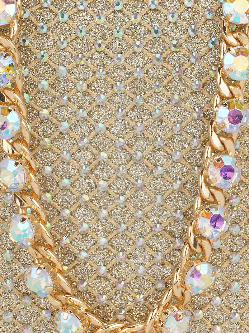 globus Globus Women Gold Embellished Square Party Clutch With Thick Wrist Strap & Detachable Chain Strap