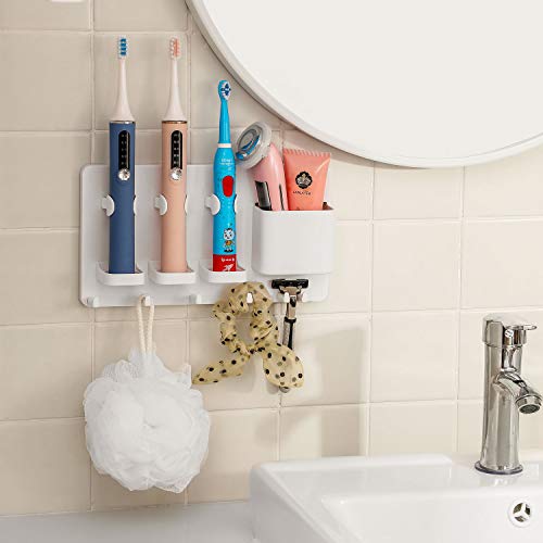 simpletome Adhesive Electric Toothbrush Holder Wall Mounted Razor Hanger Bathroom Organizer Box ABS (White) - Image 2