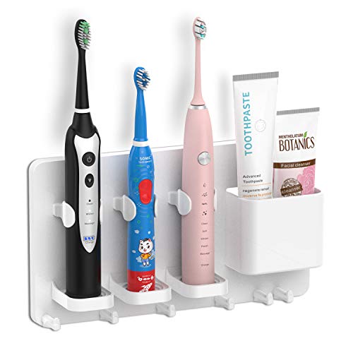 simpletome Adhesive Electric Toothbrush Holder Wall Mounted Razor Hanger Bathroom Organizer Box ABS (White) - Image 1