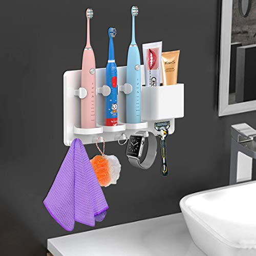 simpletome Adhesive Electric Toothbrush Holder Wall Mounted Razor Hanger Bathroom Organizer Box ABS (White) - Image 5