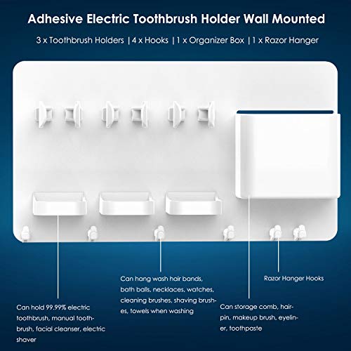 simpletome Adhesive Electric Toothbrush Holder Wall Mounted Razor Hanger Bathroom Organizer Box ABS (White) - Image 3
