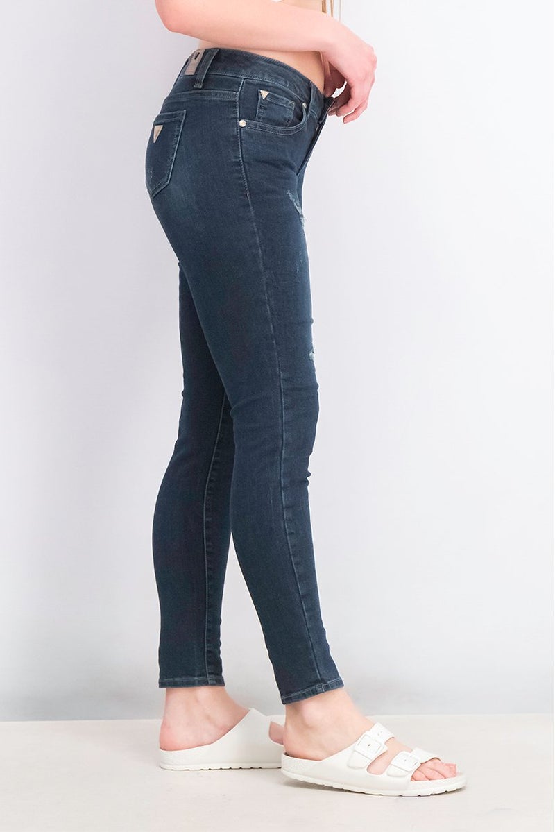 GUESS Women Skinny Fit Dark Wash Rip Non,Stretchable Denim Jeans, Navy - Image 3
