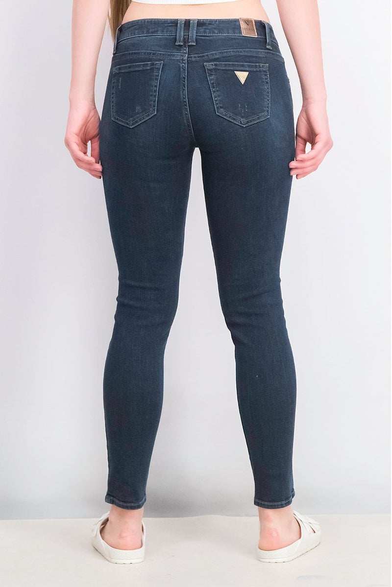 GUESS Women Skinny Fit Dark Wash Rip Non,Stretchable Denim Jeans, Navy - Image 2