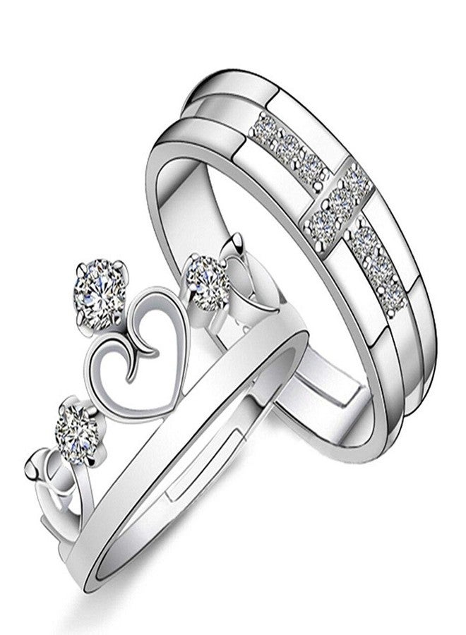 Mahi Rhodium Plated Couple Ring Set With Cubic Zirconia and Crystal for Men and Women FRCO1103032R - Image 1