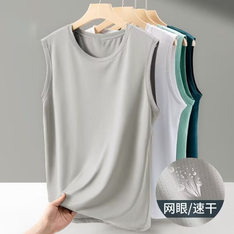 Summer Thin Ice Mesh Vest Men'S Breathable Quick-Drying Sports Large Size Cut Out Wide Shoulder Sleeveless T-Shirt Men'S Top - Image 3
