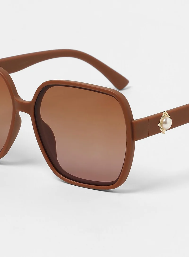 صوص هاوت The Embellished Oversized Sunglasses - Ash Brown