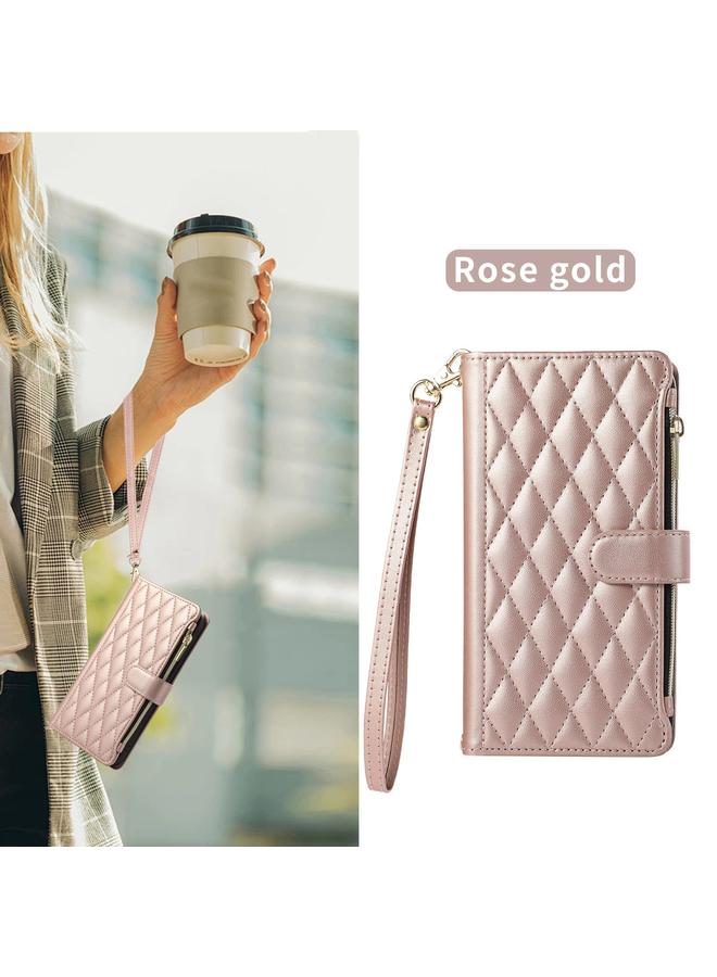 S-TOP Case For iPhone 14 Pro Rhombic Zipper Wallet Leather Phone Case - Image 2