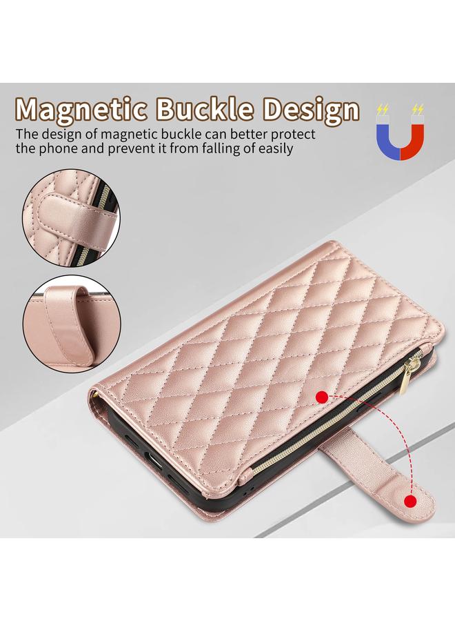S-TOP Case For iPhone 14 Pro Rhombic Zipper Wallet Leather Phone Case - Image 3