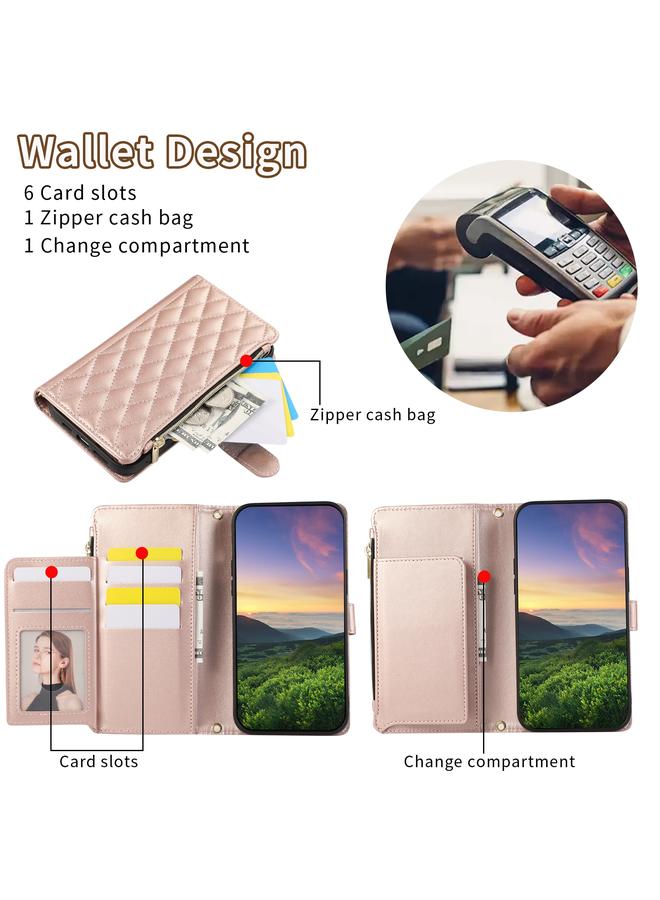 S-TOP Case For iPhone 14 Pro Rhombic Zipper Wallet Leather Phone Case - Image 4