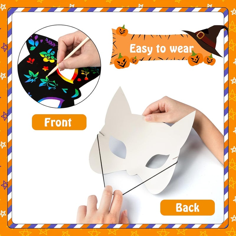 MGparty Halloween Crafts 42PCS Halloween Rainbow Scratch Mask Magic Scratch Paper Art for Kids Birthday Classroom Decoration Party Favors Gifts Party Games Projects Kits - Image 4