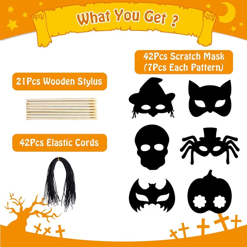 MGparty Halloween Crafts 42PCS Halloween Rainbow Scratch Mask Magic Scratch Paper Art for Kids Birthday Classroom Decoration Party Favors Gifts Party Games Projects Kits - Image 2