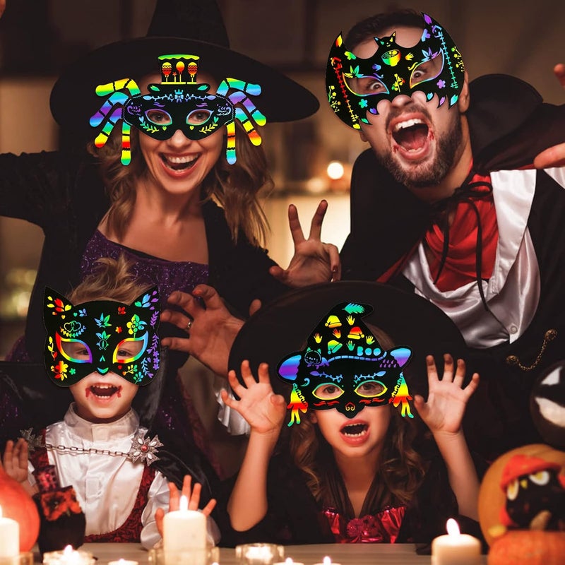MGparty Halloween Crafts 42PCS Halloween Rainbow Scratch Mask Magic Scratch Paper Art for Kids Birthday Classroom Decoration Party Favors Gifts Party Games Projects Kits - Image 5