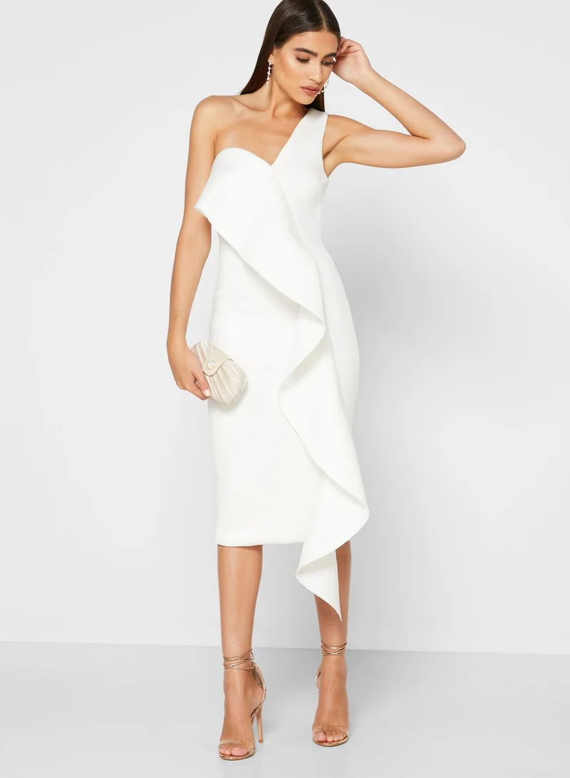 lavish alice Waterfall Detail One Shoulder Dres