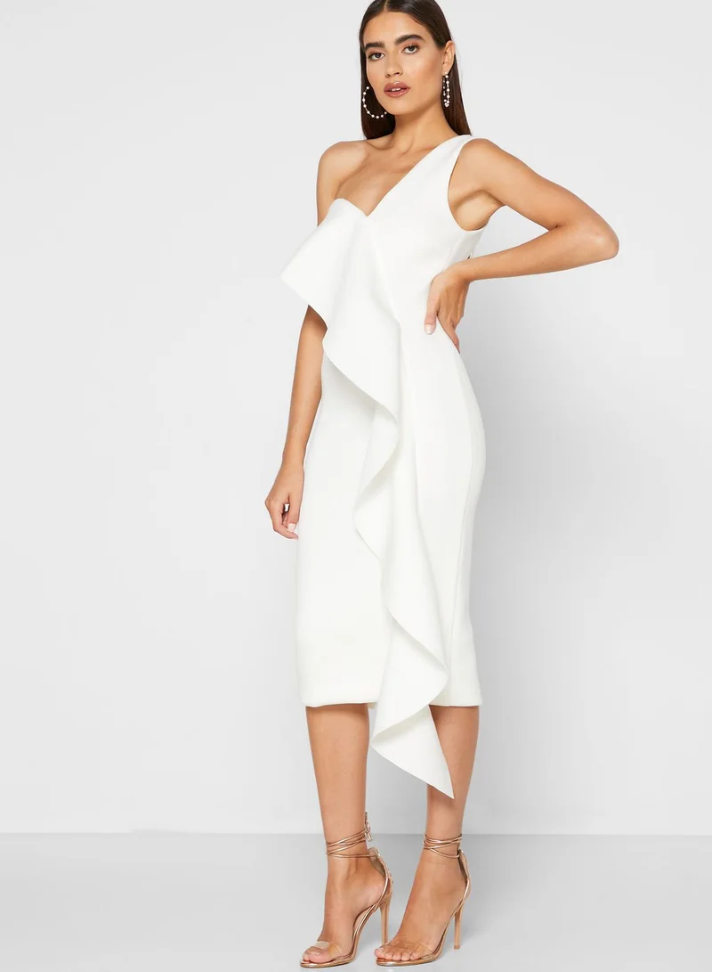 lavish alice Waterfall Detail One Shoulder Dres