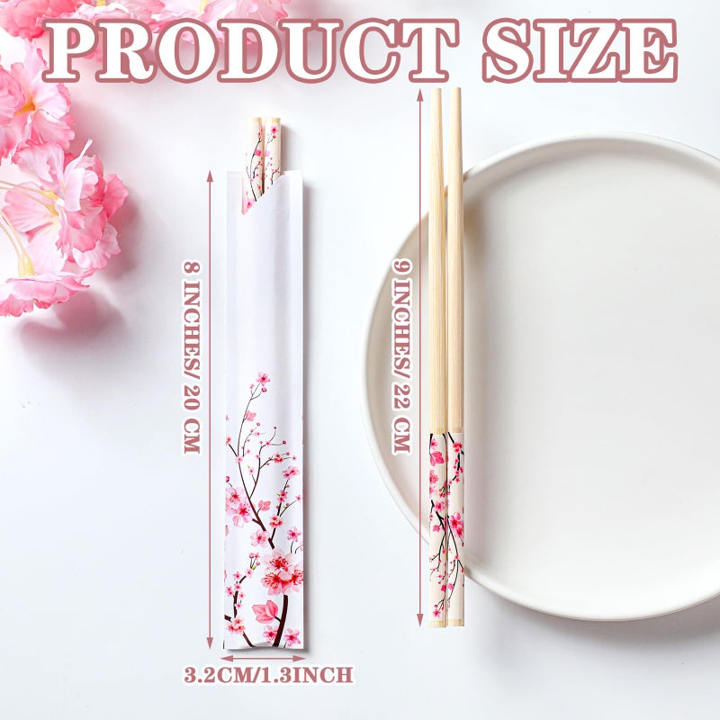 Suttmin 50 Pairs Cherry Blossom Chopsticks Bulk with Sleeved Blue Flower Disposable Bamboo Eucalyptus Chopsticks Wedding Favors Chinese Japanese Food Supply for Takeout Picnic(Cherry) - Image 2