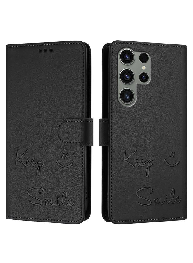 S-TOP Case For Samsung Galaxy S23 Ultra 5G Smile Embossing RFID Leather Phone Case - Image 3