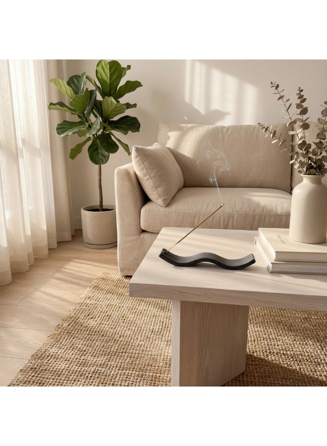 تصميم زينس مبخرة بخور سيراميك بتصميم الموجة – حامل أنيق لأعواد البخور للمنزل، التأمل واليوغا، قطعة ديكور عصرية (أسود) - Image 3