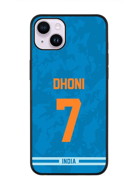 Rugged Black Edge Case iPhone 14, Slim fit Soft Case Flexible Rubber Edges Anti Drop TPU Gel Thin Cover - Player Name - MS Dhoni, Jersey Number- 7