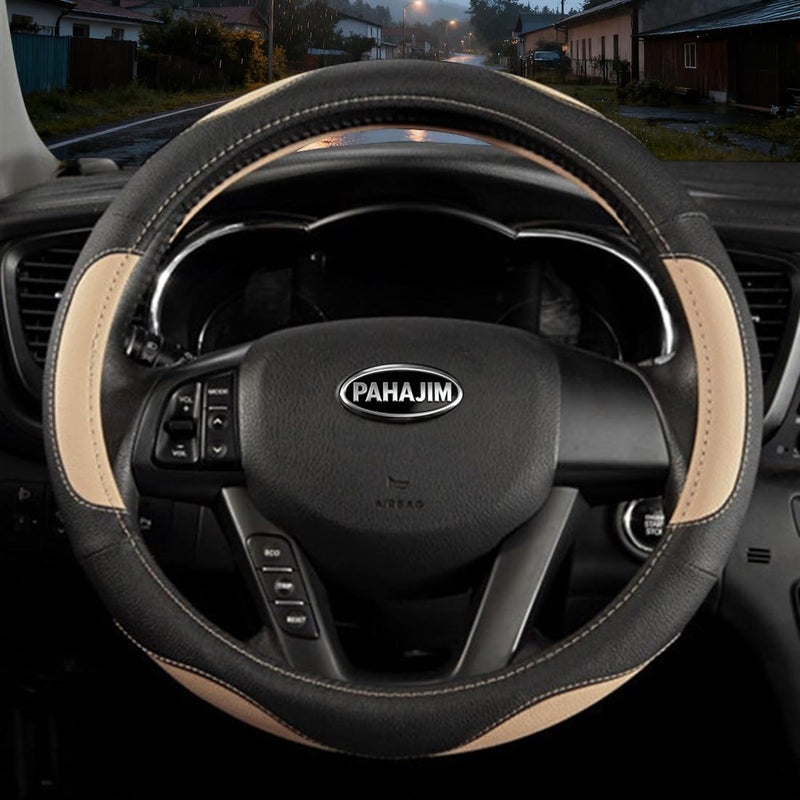 Coofig Car Steering Wheel Cover with Durable PU Leather, Universal 15 inch Fit for Car Truck SUV, Breathable Anti Slip Auto Steering Wheel Covers for Men and Women - Image 1