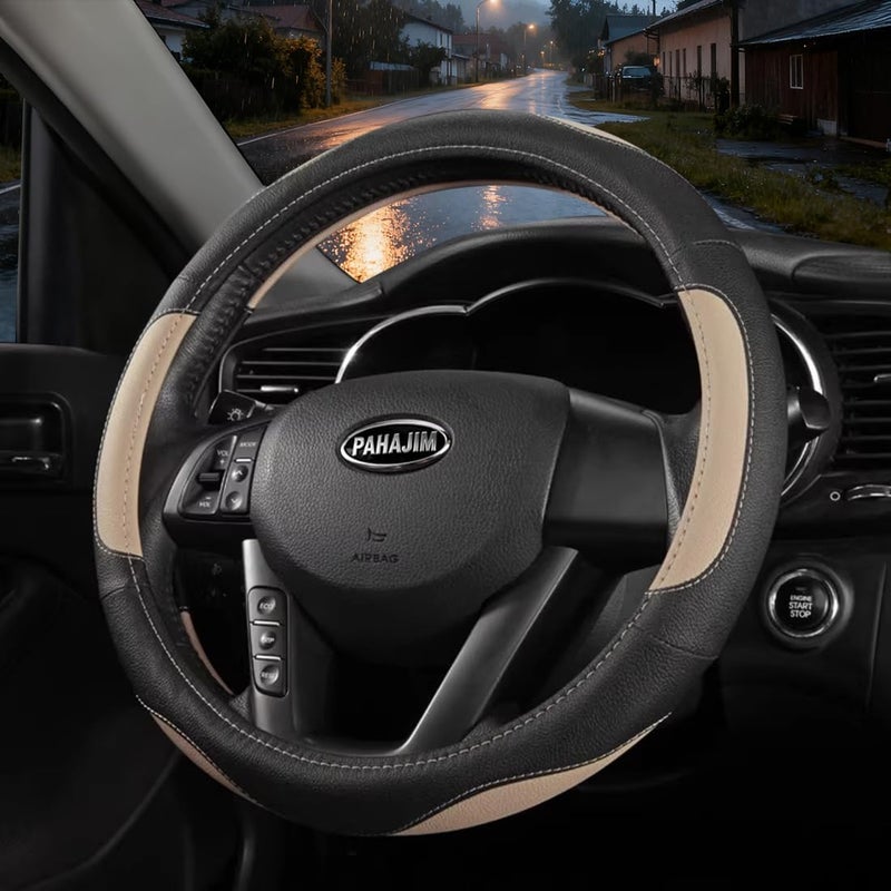 Coofig Car Steering Wheel Cover with Durable PU Leather, Universal 15 inch Fit for Car Truck SUV, Breathable Anti Slip Auto Steering Wheel Covers for Men and Women - Image 2