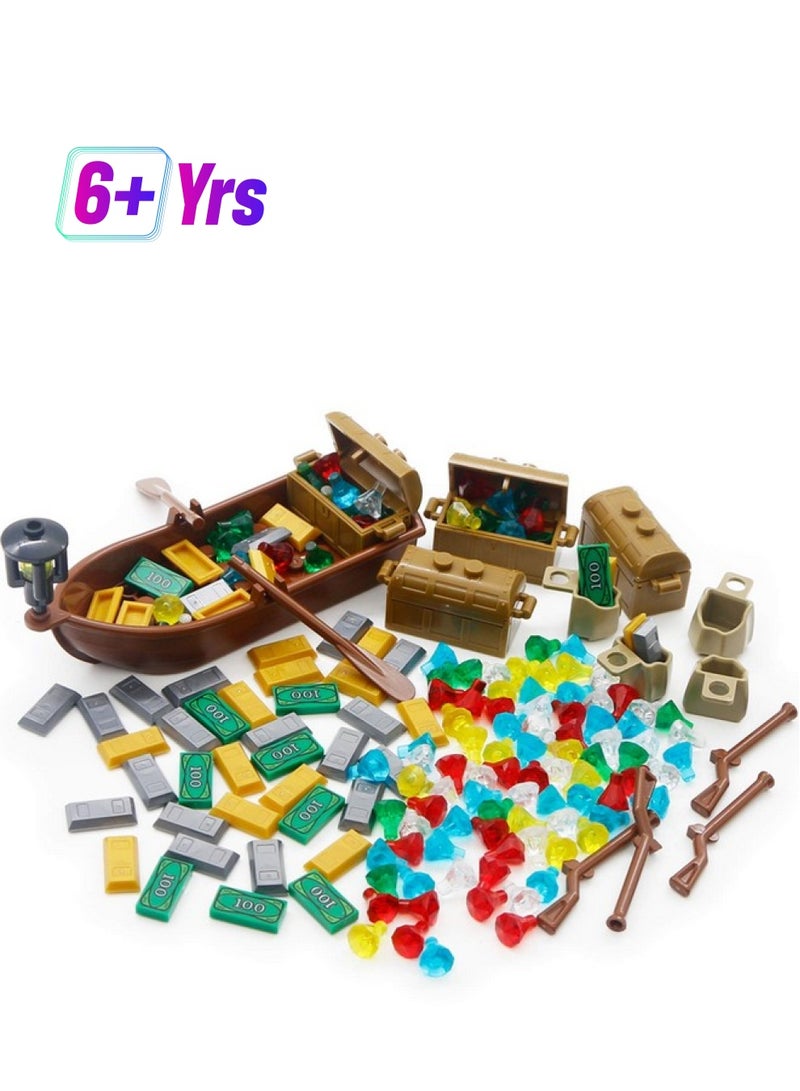 BroTex Pirate Accessories Money Treasure Chest Building Block Bricks Pack Money Gold Bar Gems Diamonds Jewels With Pirate Boat Ship People Parts Building Bricks Set - Image 1