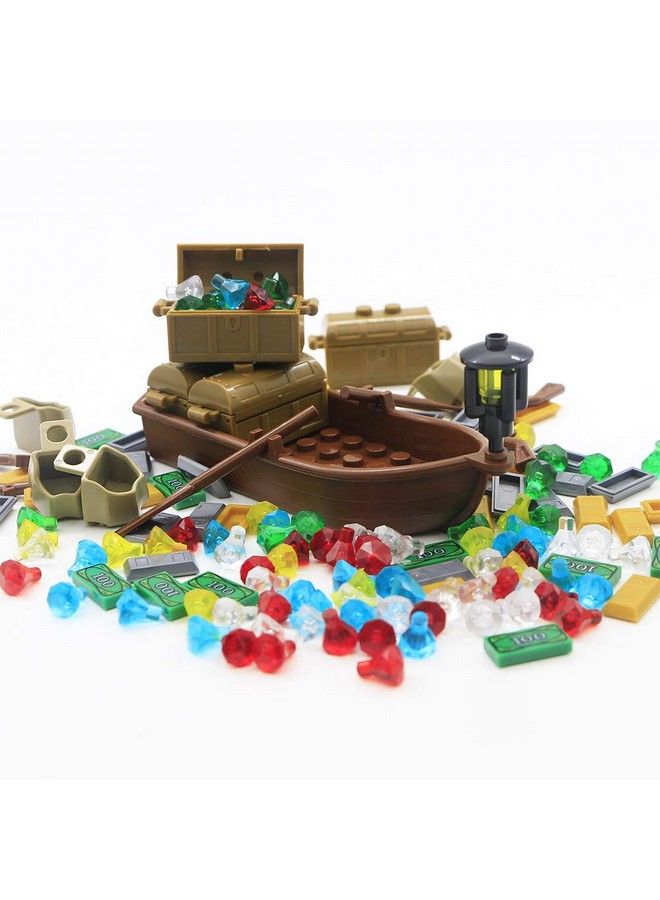 BroTex Pirate Accessories Money Treasure Chest Building Block Bricks Pack Money Gold Bar Gems Diamonds Jewels With Pirate Boat Ship People Parts Building Bricks Set - Image 3