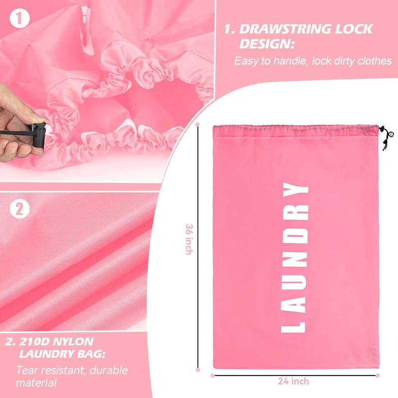 Laundry Bag,2 Pack Travel Laundry Bags for Dirty Clothes,Large Laundry Bags for Camping & Traveling,Dirty Clothes Travel Bag,24" x 36" (Cyan + Pink) - Image 2