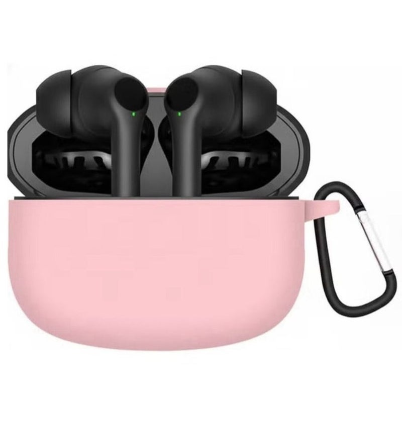 متوافق مع غطاء حماية سماعات Oraimo Buds Z، غطاء حماية من السيليكون الناعم المقاوم للصدمات لسماعات الأذن اللاسلكية مع حلقة تعليق، ومؤشر LED أمامي مرئي (وردي)