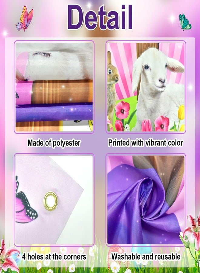 Lecheme He Is Risen Banner 6x3 ft Purple Religious Cross Easter Door Cover Lily Bunny He Has Risen Backdrop Christian Door Decorations Photo Props - Image 3