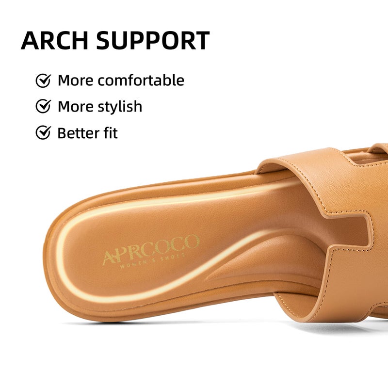 AprCoco Women's Flat Sandals Dressy Classic H-Band Flats Sandals Summer Beach Vacations Slide Sandals,Size 09ï¼ŒBrown - Image 3