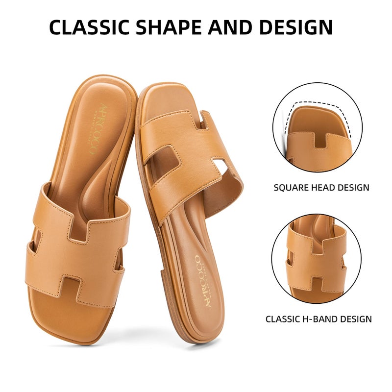 AprCoco Women's Flat Sandals Dressy Classic H-Band Flats Sandals Summer Beach Vacations Slide Sandals,Size 09ï¼ŒBrown - Image 4