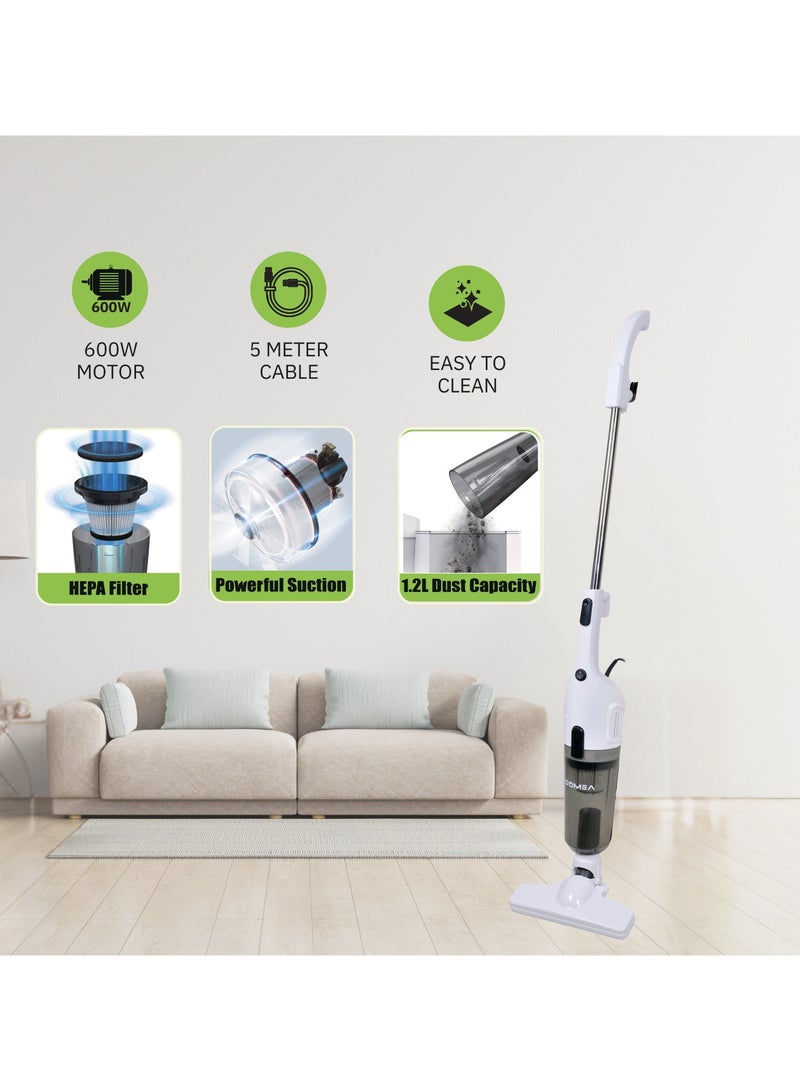 DOMEA Handheld Vacuum, 600W, 3-in-1 Stick Cleaner, 16000Pa Suction, HEPA Filter, 1.2L Dust Capacity, 5m Cord, Lightweight, Ideal for Home, Car, Floors, Sofas, Carpet, Pet Hair Cleaning, White - Image 3