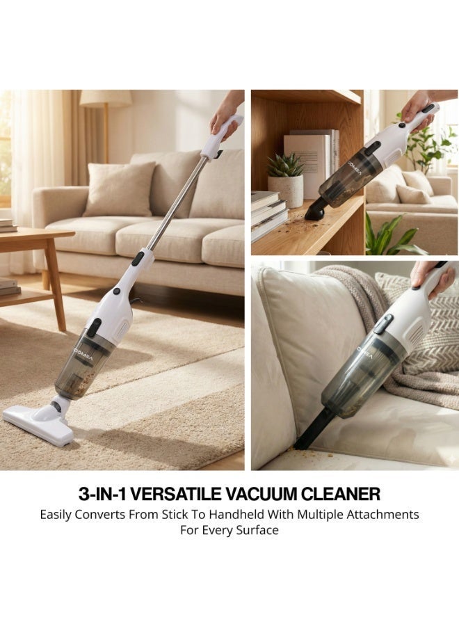 DOMEA Handheld Vacuum, 600W, 3-in-1 Stick Cleaner, 16000Pa Suction, HEPA Filter, 1.2L Dust Capacity, 5m Cord, Lightweight, Ideal for Home, Car, Floors, Sofas, Carpet, Pet Hair Cleaning, White - Image 2