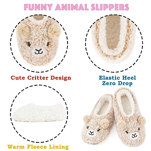 Cozylook Bear Slippers for Kids Cute Animal Slippers Soft Sole Fuzzy Warm Indoor Non Slip Size 4-6 - Image 4