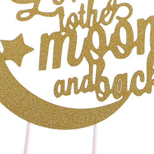 KODORIA Wedding Cake Topper Love You To The Moon and Back Cupcake Toppers Toothpicks Dessert Cake Decor for Weddings Engagement Birthday Party Golden - Image 5