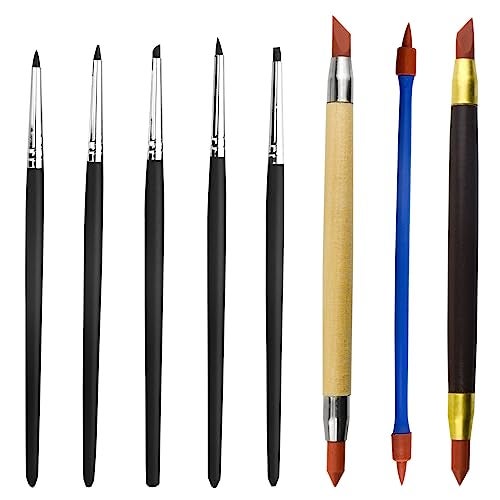 TOVOT 8PCS Silicone Paint Brushes Kit DoubleEnded Silicone Clay Tools Rubber Paint Brushes for Crafts Modeling Craving Shaping - Image 1