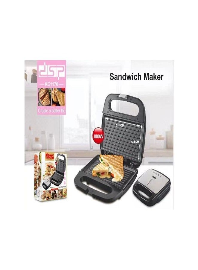 DSB DSP Sandwich Maker - 800W Non-Stick Cooking Plates, Plate Function, Temperature Control, Cool Touch Exterior, Ready to Cook Indicator Light, Lockable Lid, Sandwich Maker, Non-Stick Surface KC1170 - Image 1