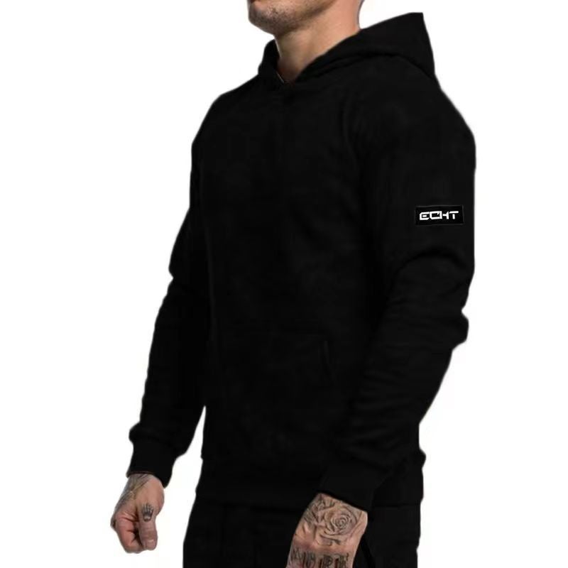Generic Muscle Mens New Camouflage Sports Sweatshirt Mens Autumn Sports Leisure Running Training Loose Hooded Jacket Black logo