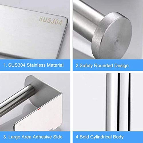 Tagve Self Adhesive Kitchen Tissue Hanging Holder Stainless Steel Bathroom Toilet Roll Rustproof Paper Holder (Silver) - Image 4