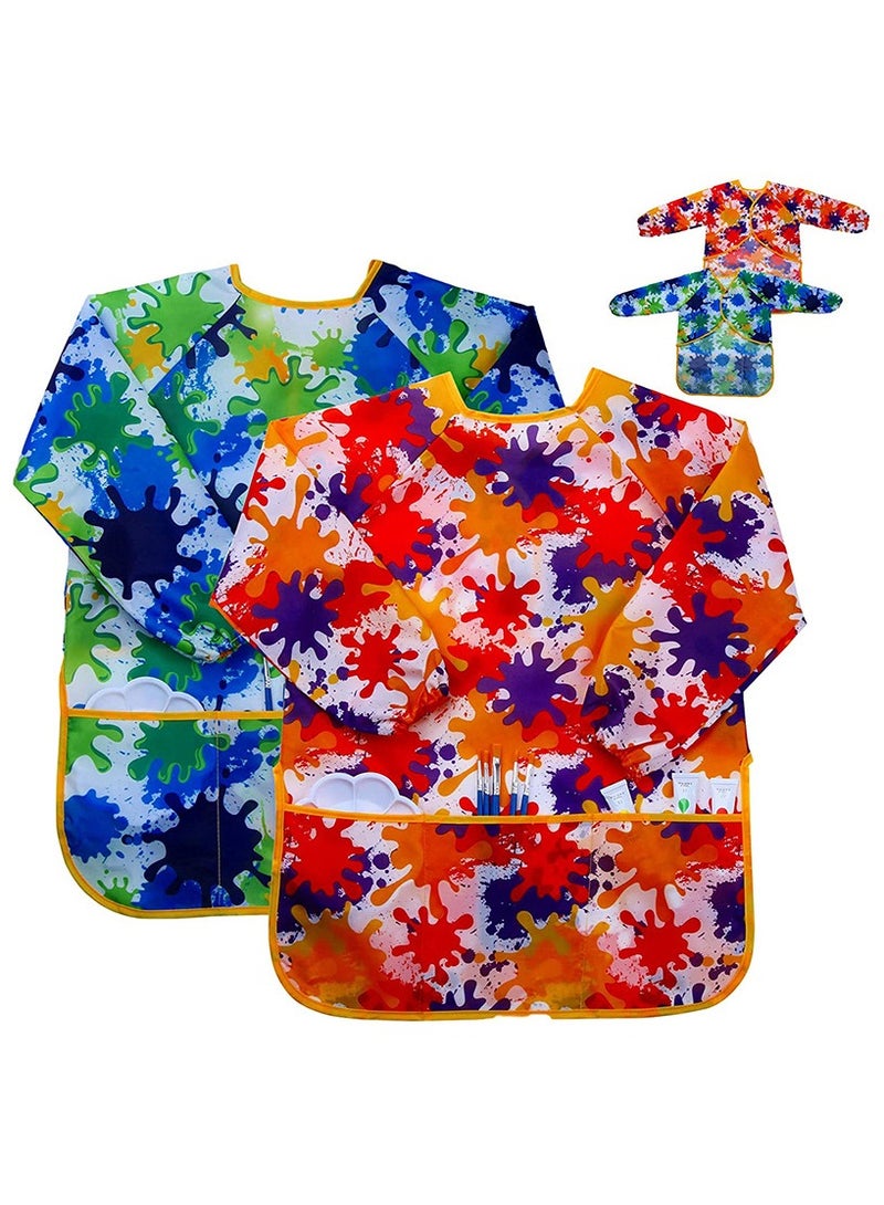 2-pack Waterproof Kids Art Aprons, Colorful Children Art Smocks, With Long Sleeve And 3 Roomy Pockets,For Age 2 to 7 Years - Image 1