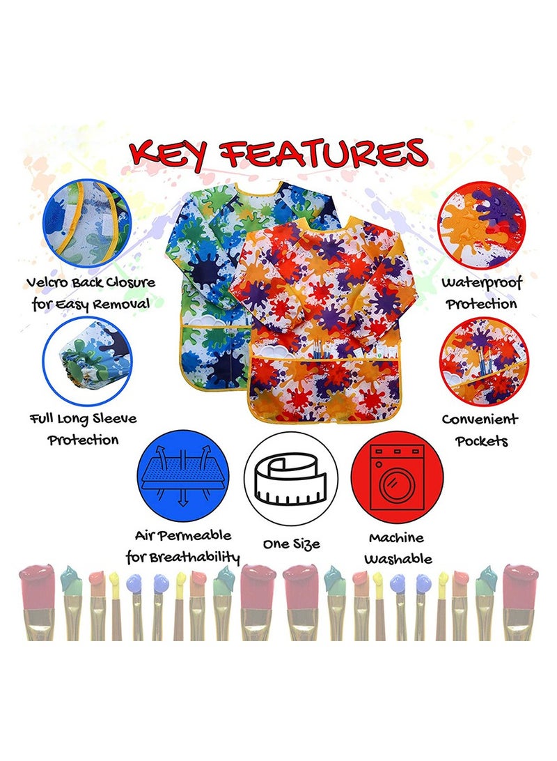 2-pack Waterproof Kids Art Aprons, Colorful Children Art Smocks, With Long Sleeve And 3 Roomy Pockets,For Age 2 to 7 Years - Image 2