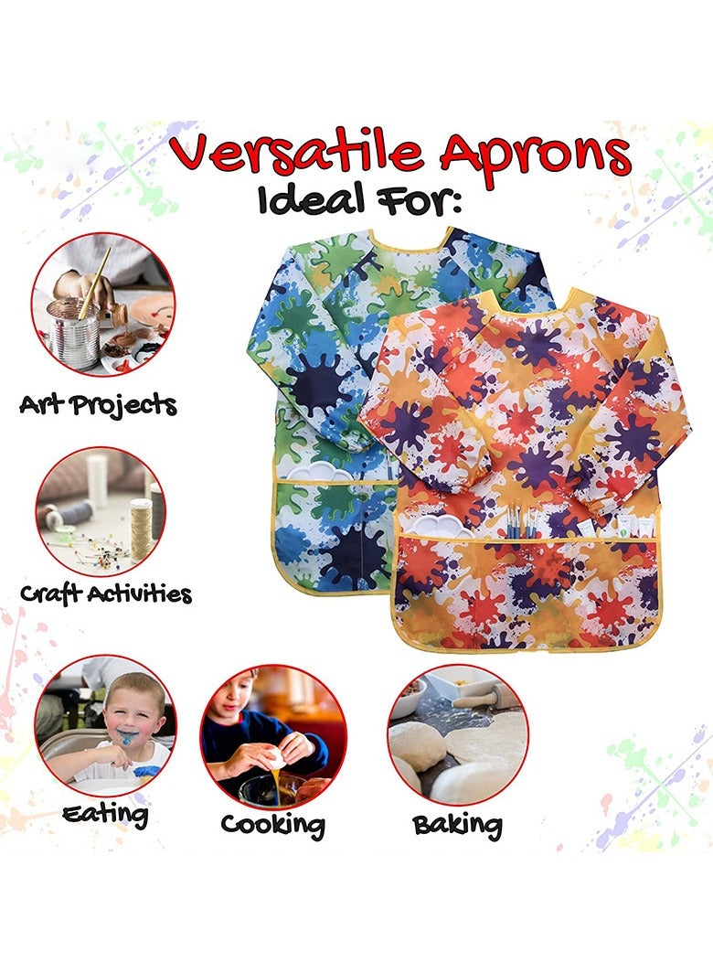 2-pack Waterproof Kids Art Aprons, Colorful Children Art Smocks, With Long Sleeve And 3 Roomy Pockets,For Age 2 to 7 Years - Image 3